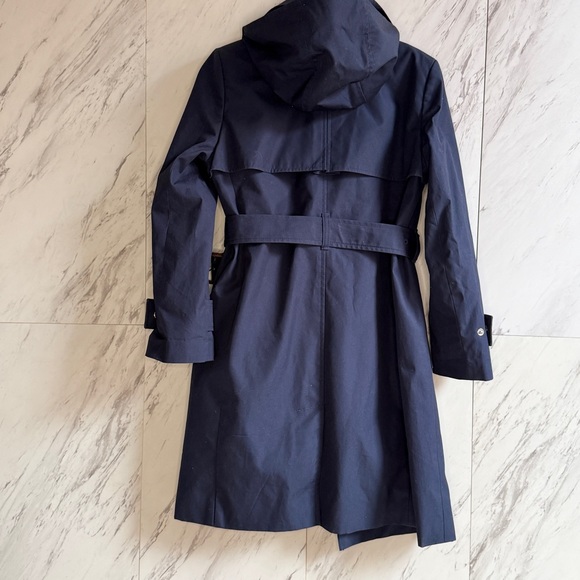 J. Crew Navy Icon Double-Breasted Belted Hooded Cotton Petite Trench Coat SZ 2P - Picture 12 of 13